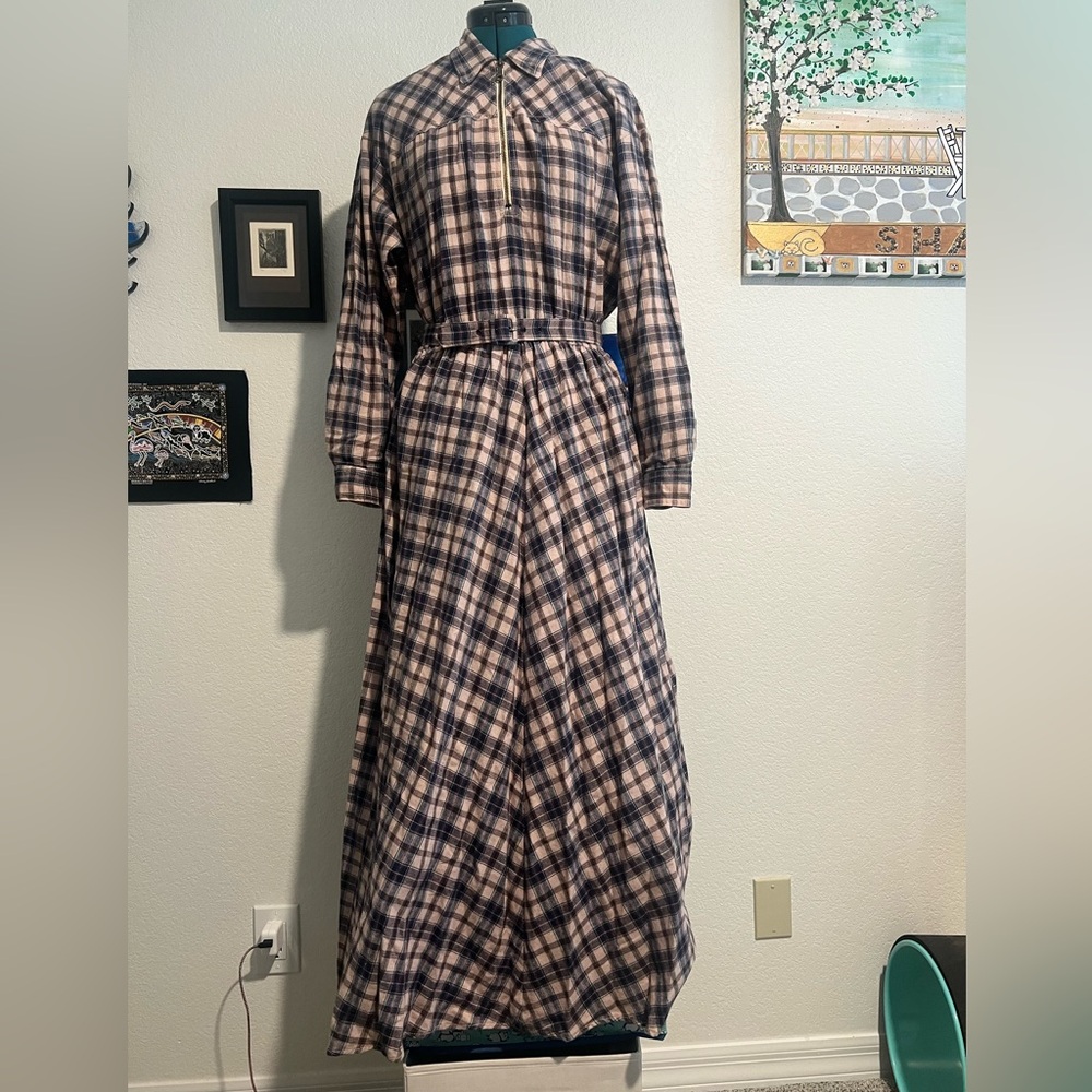 Vintage Carol Anderson Plaid Long Sleeve Maxi Dress